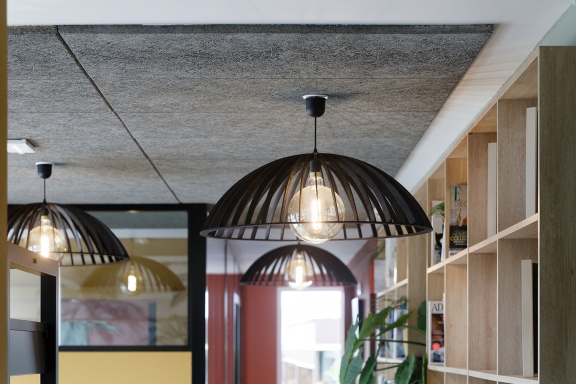 Espace de coworking - Plafond non démontable Knauf Delta et Dalles laines de bois Organic