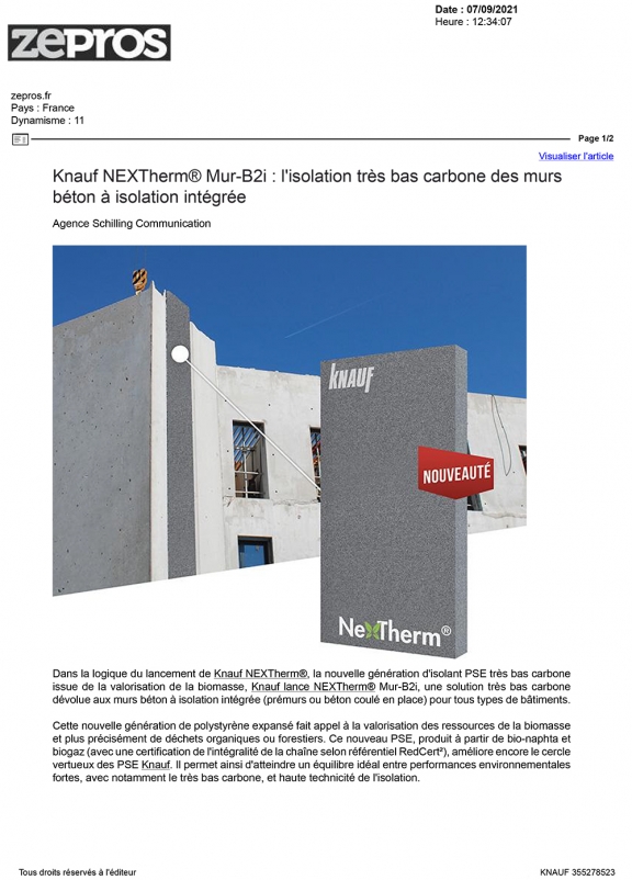 Knauf NEXTherm® Mur-B2i : l’isolation très bas carbone des murs béton à isolation intégrée