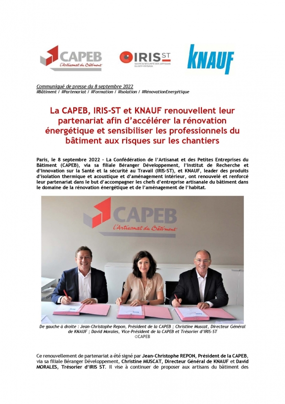 Communiqué de presse partenariat Knauf Capeb 